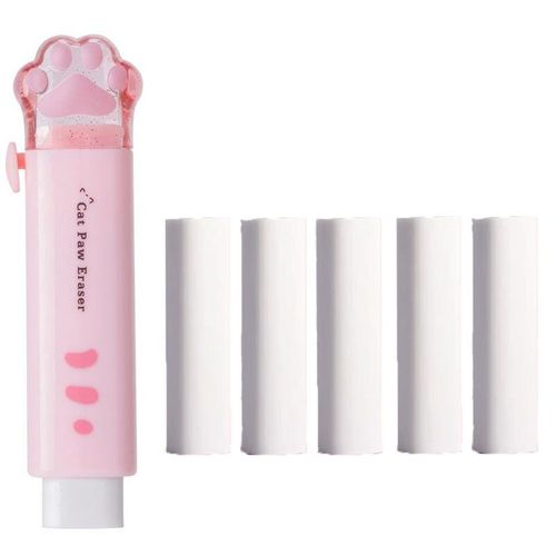 Gommes En Caoutchouc Patte De Chat Pour Enfants,Outil De Ration Étudiant,Fournitures Scolaires Et De Bureau,Papeterie Créative,Conception Push-Pull Kawaii,Cadeau,1 Pièce - Type Pink With 5 Refills