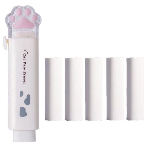 Gommes En Caoutchouc Patte De Chat Pour Enfants,Outil De Ration Étudiant,Fournitures Scolaires Et De Bureau,Papeterie Créative,Conception Push-Pull Kawaii,Cadeau,1 Pièce - Type White With 5 Refills