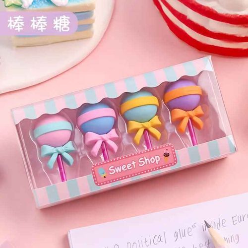 Yuniicecream-Ensemble De Gommes À Crayon En Caoutchouc,Mini Sucette,Dessert,Popsicle Mauve,Gomme À Crayon Pour Enfants,Cadeau Scolaire,Prix Étudiant,4 Pièces - Type B #B