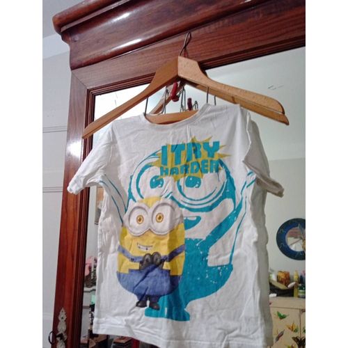 Tee-Shirt Blanc Imprimé Coloré 8 Ans Vintage Années 90 Minions.