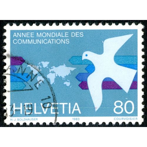 Timbre Oblitéré Helvetia, Année Mondiale Des Communications, 1983, 80