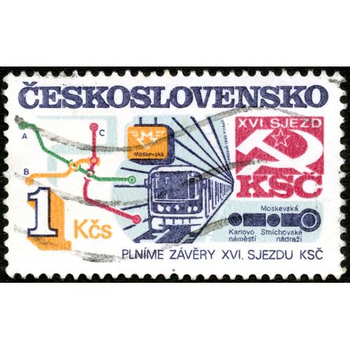 Timbre Oblitéré Ceskoslovensko, Plnime Zavery Xvi Sjezdu Ksc, 1 Kcs