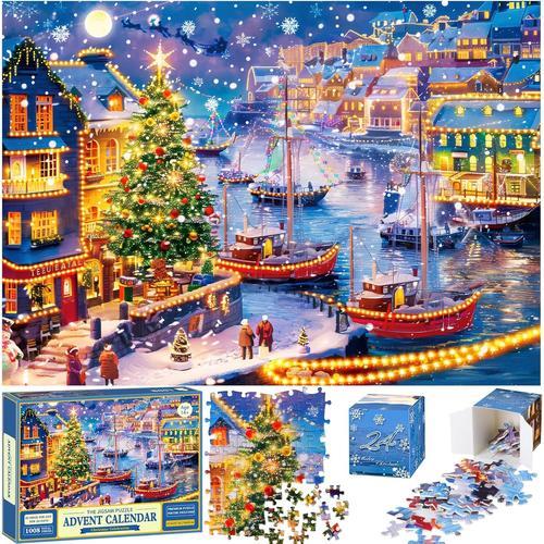 Calendrier De L'avent Puzzle 2024_Puzzle Jigsaw De Noël_24 Boîtes - 1008 Pièces Compte À Rebours Jusqu'à Noël - Cadeaux De Noël Pour Adultes Et Enfants