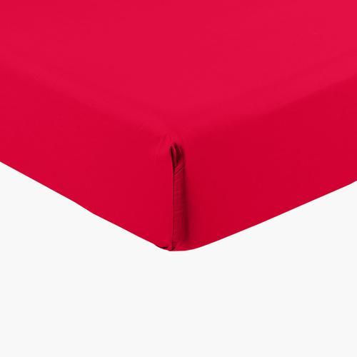 Drap Housse Percale De Coton Uni Rouge 200 X 200 Cm