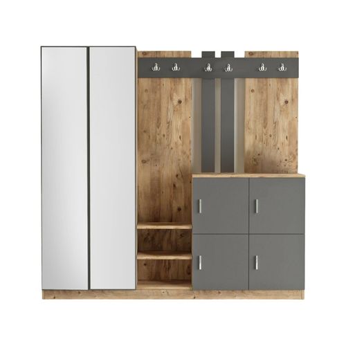 Meuble D'entrée Effet Bois Beige, Anthracite 187x38 Cm
