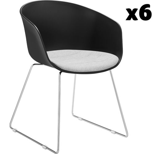 Lot 6 Fauteuils Rembourrés Avec Accoudoirs En Plastique Noir/Chrome