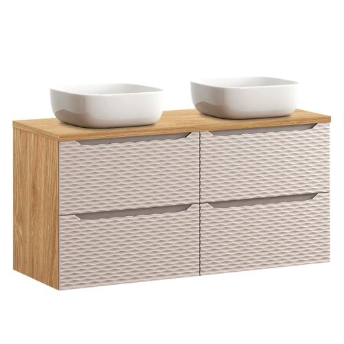 Meuble Double Vasque 4 Tiroirs Stratifiés Beige