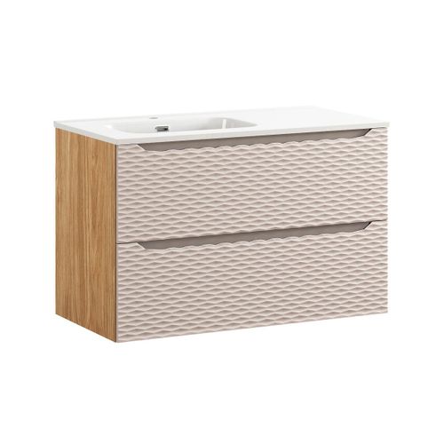 Meuble Vasque Encastrée Gauche 90cm Stratifiés Beige