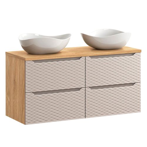 Meuble Double Vasque 4 Tiroirs Stratifiés Beige