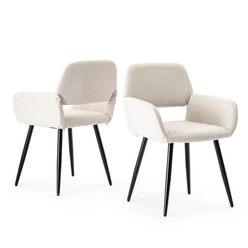 Lot De 2 Chaises Scandinaves Tissu Beige Pieds Noirs