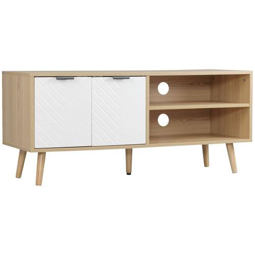 Meuble Tv Bas Sur Pied Style Scandinave Blanc Aspect Bois Clair