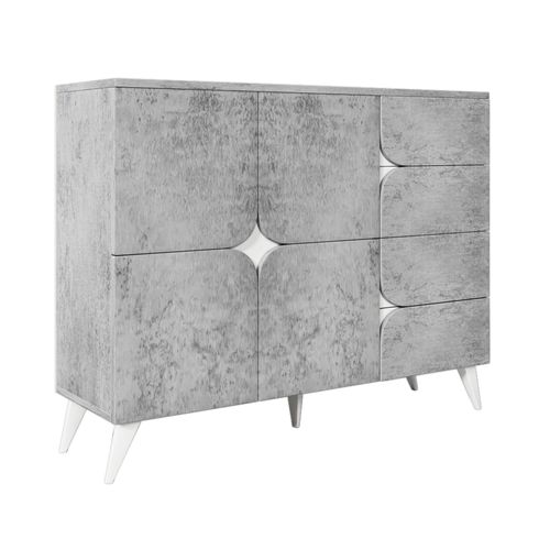 Buffet Effet Béton Gris Avec 4 Tiroirs Et 2 Portes