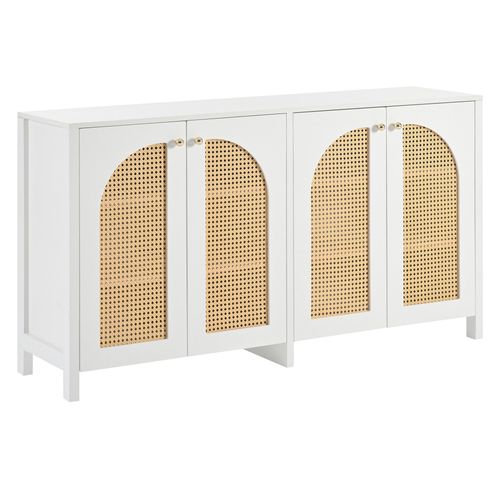 Buffet Élégant Blanc En Rotin 4 Portes
