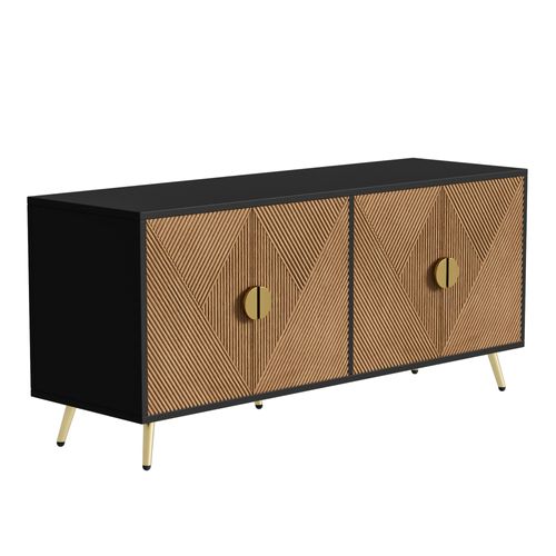 Buffet Élégant 4 Portes Effet Bois Brossé Et Noir