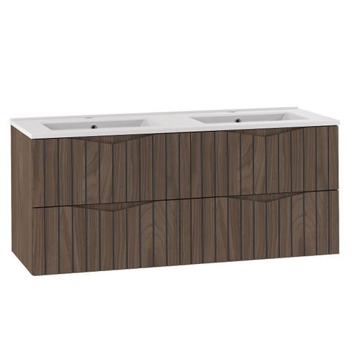 Meuble Double Vasque Encastrée Stratifiés Marron Et Noir