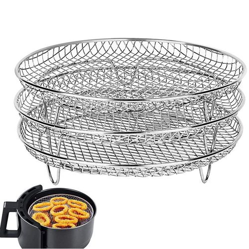 Étagère ronde pour friteuse à Air, en acier inoxydable, 8 pouces, 3 niveaux, pour four de cuisine à domicile
