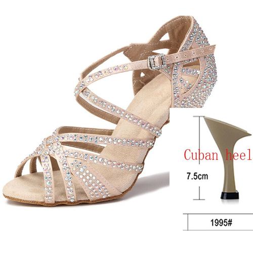 Chaussures De Brevlatine En Satin De Soie Et Strass Brillants,Talons Hauts Cubains De 9 Cm Pour Femme - 35
