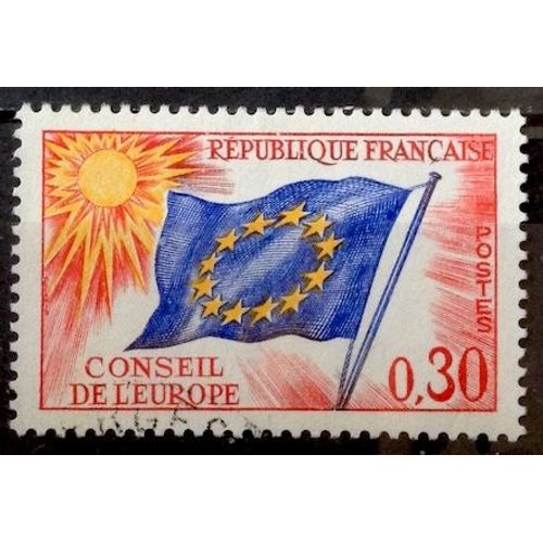 Conseil Europe Drapeau 0,30 Bleu, Jaune Et Rouge (Très Joli Service N° 30) Obl - France Année 1963 - Brn83 - N13846