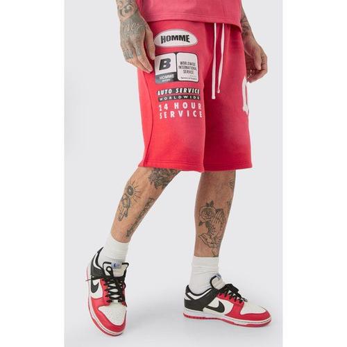 Tall - Short De Basket Délavé À Imprimé Moto Homme - Rouge - Xxl, Rouge