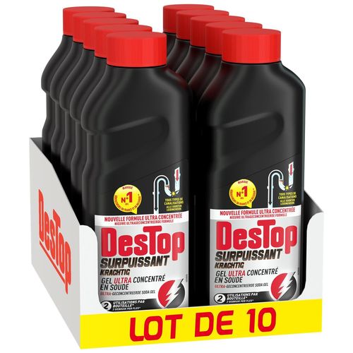 DESTOP Lot de 10 Gels Déboucheur Surpuissant - 2 doses - 500ml