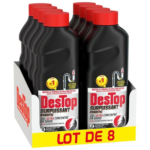 DESTOP Lot de 8 Gels Déboucheur Surpuissant - 2 doses - 500ml