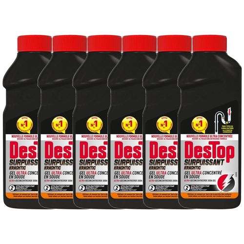 DESTOP Lot de 6 Gels Déboucheur Surpuissant - 2 doses - 500ml