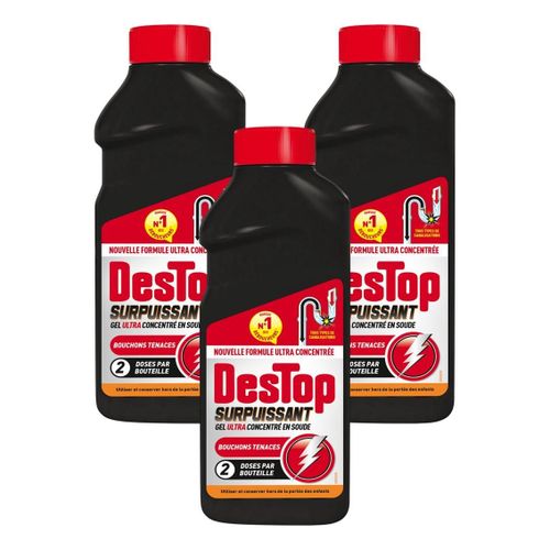 DESTOP Lot de 3 Gels Déboucheur Surpuissant - 2 doses - 500ml