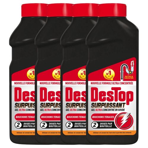 DESTOP Lot de 4 Gels Déboucheur Surpuissant - 2 doses - 500ml
