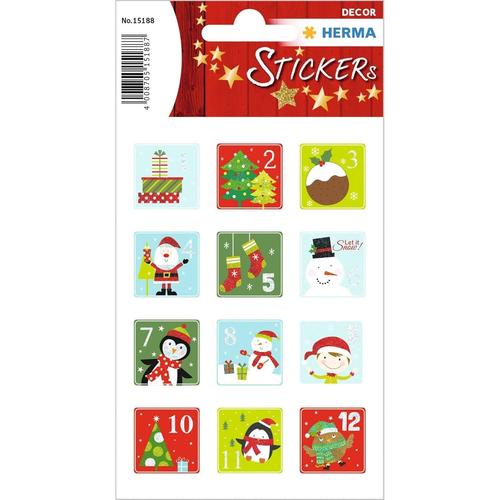 Herma Lot De 24 Autocollants De Noël Avec Chiffres De 1 À 24 Paillettes Calendrier Avent