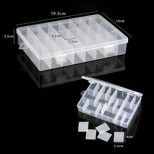 Boîte De Rangement Rectangulaire Réglable Pour Bijoux,Compartiment En Plastique Pour Perles Et Boucles D'oreilles,1 Pièce,19.5x13x3.5cm,24 Fentes