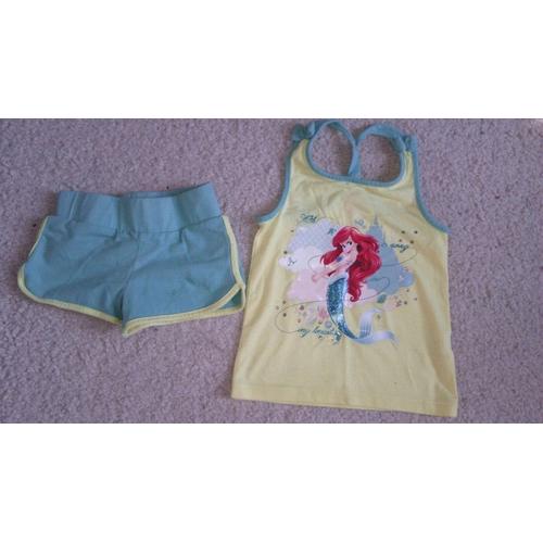 Ensemble De Sport Fille Disney Short + Haut Assorti Ariel La Petite Sirene Taille 3 Ans