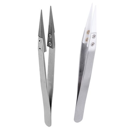Pincettes En Céramique Avec Poignée En Acier Inoxydable, 2 Pièces, Pinces À Épiler Pointues, En Céramique, En Argent, Blanc, Noir, Argent 