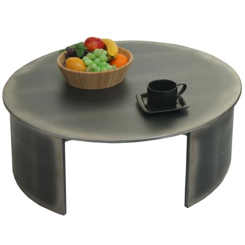 Table Basse Hwc-L74, Table D'appoint Table De Salon, Certifiée Mvg Industrial, Ronde Ø80cm, Aspect Métal Brossé