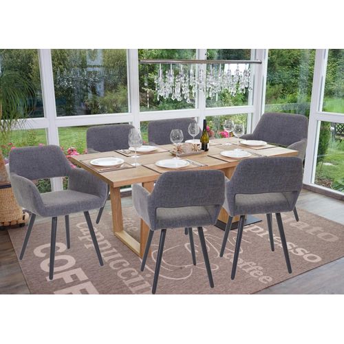 Lot De 6 Chaises De Salle À Manger Hwc-A50 Ii, Chaise De Cuisine, Design Rétro Années 50   Textile, Gris, Pieds Foncés