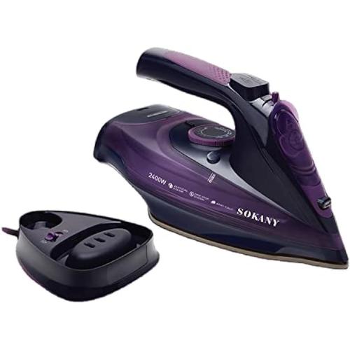 Aj2085 Fer À Repasser Vapeur Sans Fil Avec Station De Base, Semelle En Céramique (Violet) 2400 W, Réservoir D'Eau 370 Ml, Fer À Vapeur Sans Fil Avec Station De Base