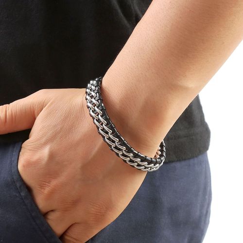 Bracelet Manchette En Cuir Pu Tressé Pour Hommes