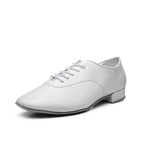 Chaussures De Danse Latine Pour Hommes Chaussures De Salle De Bal Modernes En Cuir Talons Carrés Pour Enfants Baskets Blanches De Jazz