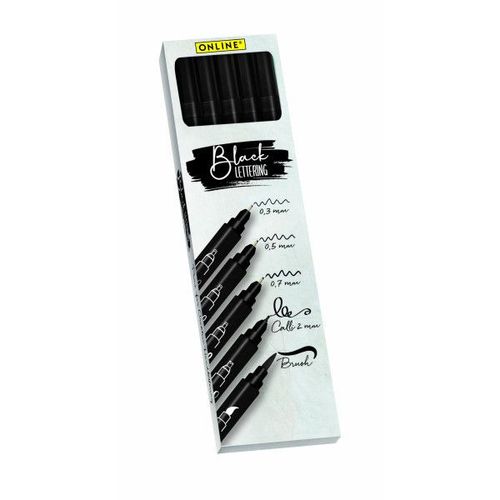 Stylos - Feutres - Calligraphie - Noir - 5 Tailles Différentes - Online - Black Lettering