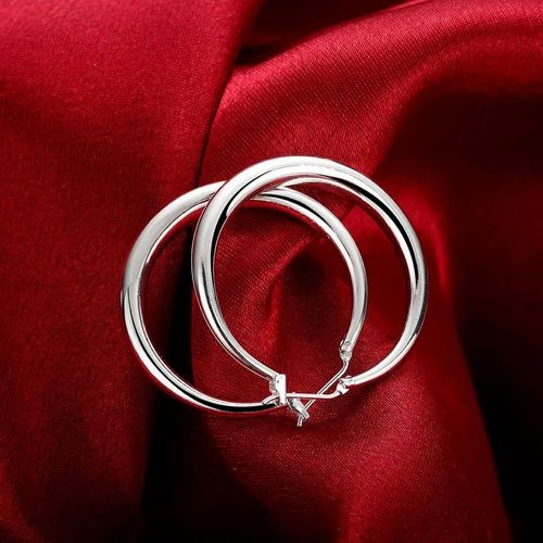 Boucles D'oreilles Créoles Rondes Simples En Argent Regardé 925 Pour Femmes,Bijoux De Charme De Fiançailles De Mariage,Qualité Supérieure,Mode