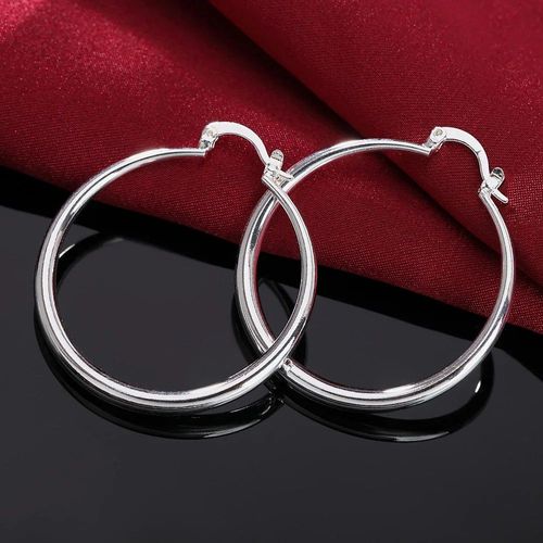 Boucles D'oreilles Créoles Rondes Simples En Argent Regardé 925 Pour Femmes,Bijoux De Charme De Fiançailles De Mariage,Qualité Supérieure,Mode