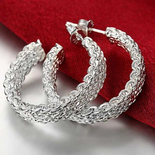 Boucles D'oreilles Créoles Rondes Simples En Argent Regardé 925 Pour Femmes,Bijoux De Charme De Fiançailles De Mariage,Qualité Supérieure,Mode