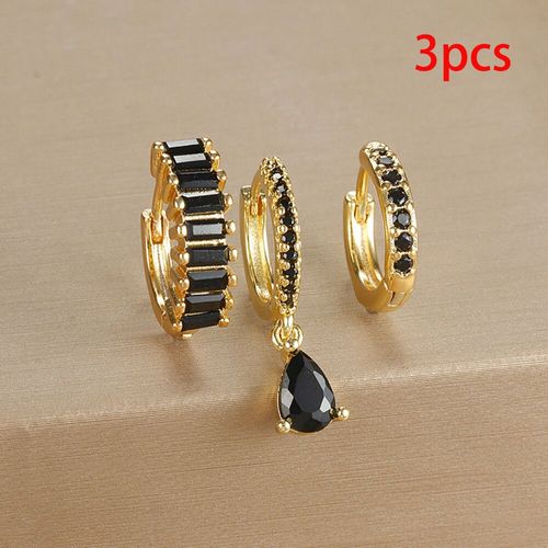 Ensemble De Boucles D'oreilles Créoles En Acier Inoxydable Pour Femme,Bijoux Piercing Au Cartilage,Pendentif Goutte D'eau,Zircon Cubique Coloré Contre-Indiqué,3 Pièces