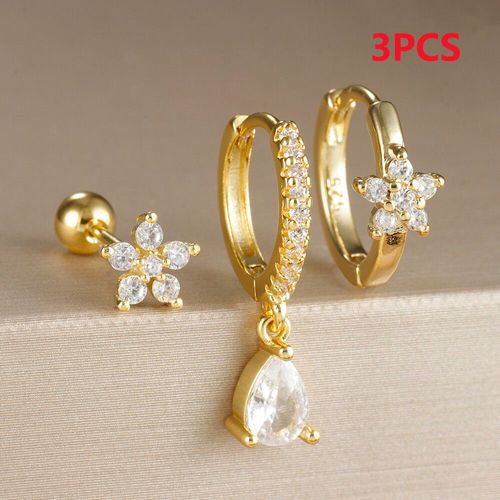 Ensemble De Boucles D'oreilles De Luxe En Acier Inoxydable Pour Femme Et Fille,Piercing Cartilage,Cerceau,Bijoux,3 Pièces