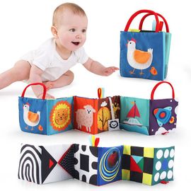 Livre Tissu Bébé,Livres en Tissu Doux pour Bébés Pliable pour 0-12 Mois et Tout-Petits,Favorise Développement Cerveau Bébé Réutilisable(A)