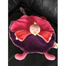 Moulin roty Au fond de la cour peluche grande Pou-poule marron rose violet