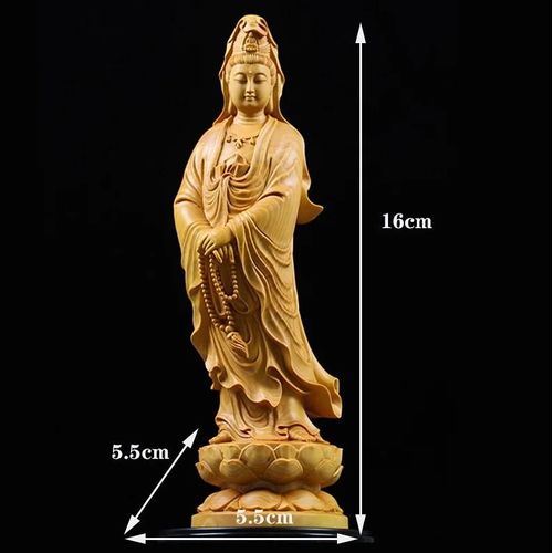 16 Cm - Statue De Bouddha Guanyin Carimplantée En Bois, Figurines Décoratives, Feng Shui Chinois, Pour La Maison, Le Salon, La Fortune
