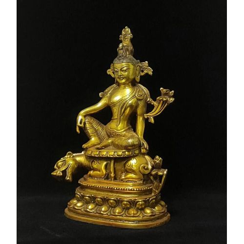 Statue De Bouddha Kwan-Yin En Bronze Antique, Lune D'eau Rugissante Du Lion Doré, Statue De Bouddha Kwan-Yin