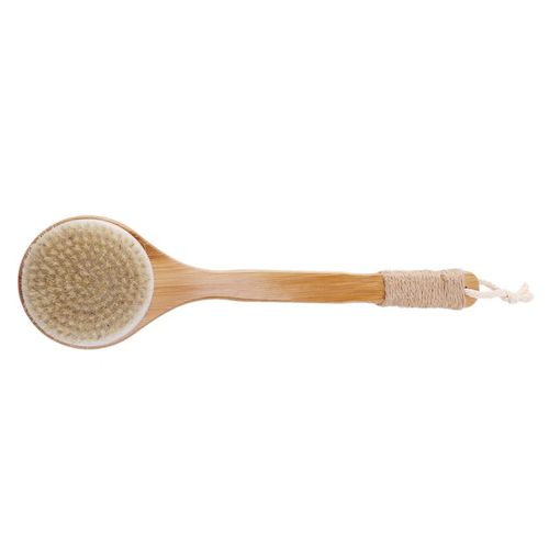 Brosse De Bain Exfoliante Pour Peau Sèche, Poils Naturels, Épurateur De Dos Avec Long Manche En Bois Pour La Douche, Élimine Les Peaux Mortes, 