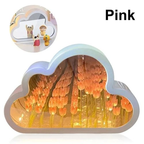 Veilleuse Tulipe Nuage,Matériel De Bricolage Fait À La Main,Fleur,Décoration De Maison,Miroir,Lampe Créative,Cadeau D'anniversaire,Jour De Léon - Type Cloud Pink-16pcs Flower
