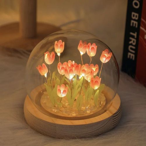 Veilleuse Tulipe Nuage,Matériel De Bricolage Fait À La Main,Fleur,Décoration De Maison,Miroir,Lampe Créative,Cadeau D'anniversaire,Jour De Léon - Type Pink Usb-20pcs Flower